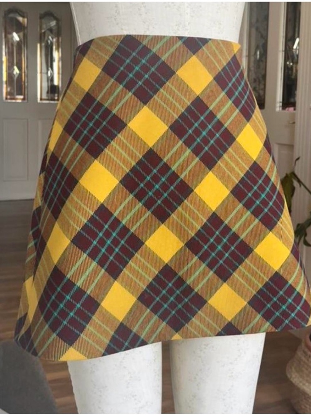 Zara Yellow and Brown Plaid A-Line Mini Skirt